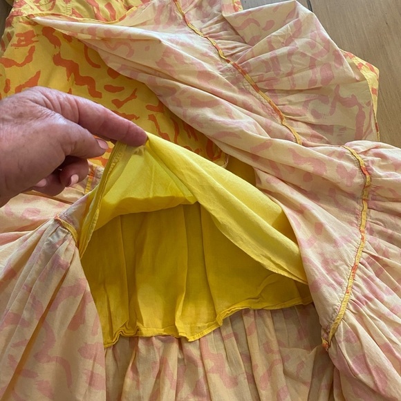 Derek Lam Women’s Sleeveless Midi Cotton Yellow Pink Ruffle Dress size 40 medium - Picture 11 of 13